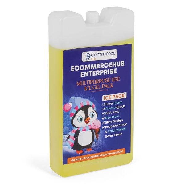 EcommerceHub® Ice Gel Pack Pads for Multipurpose Use, Fully Sealed HDPE Plastic Ice Pack Pad, Chiller Pack, Ice pack for Shipping, Multiple Use Ice Cooler Pack for Personal & Commercial Use, Yellow Color, 400ML