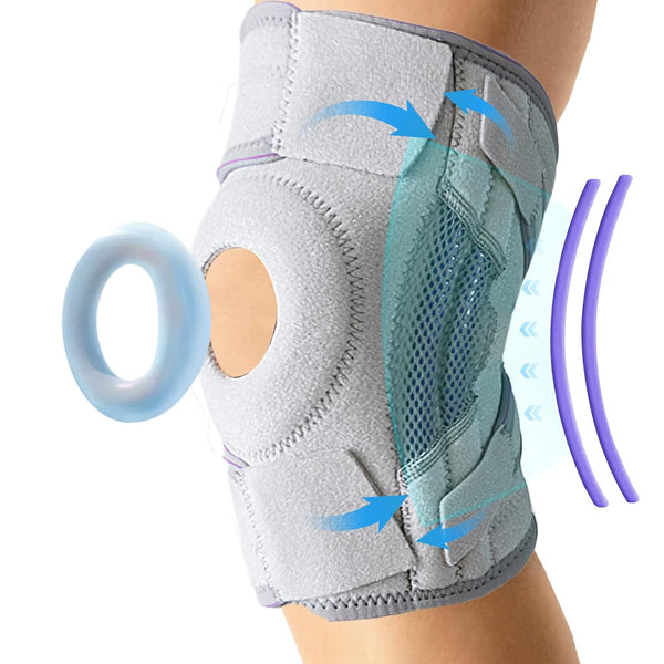 Knee Support Brace with Open Patella Design, hinged knee braces Support, Grey